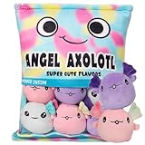 HXPLN Cute Snack Pillow Axolotl Plush Pillow, Kawaii Pudding Pillows Axolotl Toy Cushion with Salamander Doll, Removable Stuffed Animal Toys Birthday Creative Gift for Kids, Girls, Boys