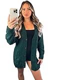 Crazy Fashion Women’s Long Sleeve Grandad Open Front Button Top Chunky Aran Cable Knitted Cardigan Ladies Sweater Winter Jumper Bottle Green 12-14