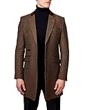 Xposed Menâ€™s Herringbone Long Overcoat Classic Wool Blend Tailored Fit 3/4 Mid Length Coat Jacket [COAT-COSMO-BROWN-54UK]