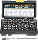 Sukudon 14 PCS Socket Set， Bolt Extractor Set, Locking Wheel Nut Removal Tool, 3/8” Impact Socket Set and Rounded Bolt Remover, Bolt Extractor， Stud Extractor Set