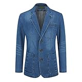 YOUTHUP Mens Regular Fit Denim Blazer Casual Business 3 Buttons Suit Jacket Multi-Pocket Blazers