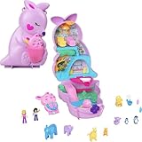 Polly Pocket Mini Toys, Mama and Joey Kangaroo Purse 2-in-1 Compact Playset with 2 Micro Dolls and Accessories, Travel Toys, HKV50