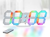 KOSUMOSU Wall Clock RGB Digital Clock 3D LED Desk Clock for Bedroom 9.7" Large Display, Colorful,Remote,Brightness Adjustable, Date/Temperature