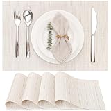 Myir JUN Table Mats Set of 6, Place Mats Table Placemats Washable Non-slip Heat Insulation Woven Vinyl for Kitchen Dinning Restaurant 17"X12" (Beige)