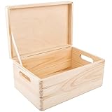 Creative Deco Large Plain Wooden Storage Box | 30 x 20 x 14 cm (+/-1 cm) | Hinged Lid & Handles | Unpainted Gift Christmas Xmas Box Kitchen Storage | UNSANDED Wood Keepsake Memory Craft Chest