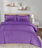 Casabella Satin Stripe Duvet Cover Sets-Luxurious King Purple Bedding with Satin Stripes,Kingsize Duvet Cover Sets, Hotel Quality King Size Duvet & Pillowcases, Purple Satin Stripe Duvet King Size