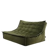 icon Kota Velvet Bean Bag Sofa, Olive Green, Floor 2 Seater Sofa, Large Adult Bean Bag with Filling Included, Living Room, Living Room Furniture