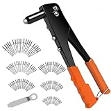 Rivet Gun Set with 120 Metal Blind Rivets & 4 Nozzles - Robust Rivet Nut Tool for Fastening Metal, Plastic and Leather