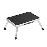 SONGMICS Step Ladder, Folding Step Stool, Steel, Meets EN 14183 Standard, Non-Slip Rubber Pad, for Bathroom, Kitchen, Load up to 150 kg, 37.5 x 26.5 x 17.5 cm, White GSL01WT