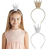 DiiWmme Princess Tiara and Fairy Wand Set for Girls Glitter Crown Star Wand Dress Up Accessories Gold Silver Shiny Birthday Party Headband Toddler Kids Costume Props (Style-2, One Size)