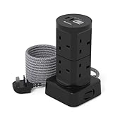 Tower Extension Lead with USB Slots, (13A 3250W), 8 Way Multi Plug Extension Tower & 4 USB Ports (2 Type C), 3M Extension Cable, Extension Lead tower for Home Office School Supplies (Black)