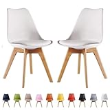 Single Set of 2/4/6 Retro Modern Dining Chairs – Lorenzo Plastic Chairs with Cushioned Pad Seat & Solid Beech Wooden Legs - Side Chair for Living Room Kitchen Office Lounge (White, Pack of 2)