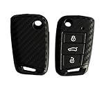 Car Key Cover Case Carbon Fiber Pattern Soft Silicone for Volkswagen Golf 7 GTI GTD GTE MK7 Polo Skoda Octavia A7 Seat Leon Ibiza Touran Lingdu 3 Buttons Smart Key