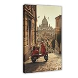 GLKISGFQ Rome Pizza Delivery Moped Poster Canvas Poster Wall Art Decor Print Picture Paintings for Living Room Bedroom Decoration 08x12inch(20x30cm)