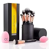 Oscar Charles 17 Piece Professional Makeup Brush Set: Make up brushes with Case, Beauty Blender, Brush Cleaner, Product Guide and Gift Box