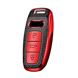 KUNIO Keyless Key Case Fits Audi A8 A8L Q8 A3 Sportback A6 A7 Q7 RS6 S6 S7 SQ8 Q4 SQ7 TFSI Key Protection TPU Key Cover Key Case 3 Buttons Red