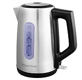 Russell Hobbs Electric Kettle (For Hot Water, Tea or Coffee, 1.7L Capacity, Stainless Steel, Push to open lid, Perfect pour spout, Removable washable filter, Blue illumination, 3000W) Classics 27380