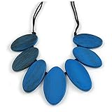 Avalaya Painted Blue Multi Leaf Wood Bead Cotton Cord Necklace/70cm Max Length/Adjustable