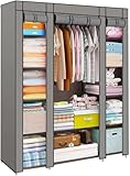 JF HOME BLISS Fabric Wardrobe for Bedroom, Large Canvas Clothes Storage Organizer with Hanging Rail & 6 Shelves - 126x43x165cm, Dustproof Portable Closet for Bedroom, Living Room & Dorm (Large Grey)