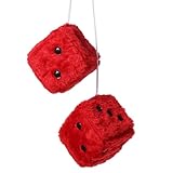 Fuzzy Dice for Car Mirror, 1 Pair of Retro 2.75” Fuzzy Dice for Rear View Mirror with White Dots for Car Interior Hanging Ornament Decoration (Red)