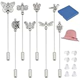 BENECREAT 8Pcs Butterfly Hat Pin, Vintage Safety Pins Brooches Bee Bird Brooch Pin Stick for Tie, Scarf, Western Cowboy Hats, Hair Accessories, 70mm