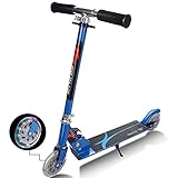 COSTWAY Kick Scooter Kids Stunt, Light Up LED 2 Wheeled Scooters for Ages 4 to 13 Children Girls Boys, Adjustable T-bar Foldable Push Board Maximum Load 70KG (Blue)