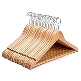 KARAN IMPEX Wooden Coat Hangers - 20 Pack Premium Trouser Bar & Shoulder Notches for Men and Women’s Clothing Organization - Durable Wardrobe Storage Solution with Round Bar, Closet Essentials