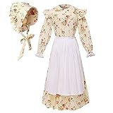 GRACEART Victorian Costume School Pioneer Colonial Outfit Prairie Dress 99.99% Cotton (US-12, Yellow)