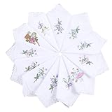 Handkerchiefs for Women, 12 Pcs Soft Floral Cotton Handkerchiefs with Single Corner Lace Style Reusable Washable Ladies Handkerchief for Wedding Party Daily Use