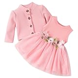 Yoolhamy Toddler Baby Girls Dress and Cardigan Set Long Sleeve Cotton Princess Tutu Dresses with Outfits Coat (UK, Age, 12 Months, 18 Months, Sleeveless Pink)