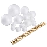 Pllieay Make Your Own Solar System Model with 14 Mixed Sized Polystyrene Spheres Balls and 10 Pieces 24 cm Long Bamboo Sticks for School Projects