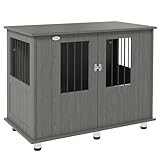 PawHut Dog Crate Kennel Cage for Medium Large Dog, Indoor End Table, Grey