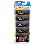 Hot Wheels Toy Cars Formula 1 5-Pack, Set of 5 1:64 Scale Die-Cast Vehicles Featuring F1 Racing Team Decos, Collectible Race Cars, JGF58