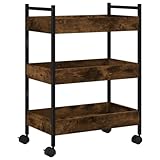 vidaXL Kitchen Trolley in Smoked Oak - Engineered Wood Rolling Cart with Steel Frame for Storage, Lockable Wheels - 50x30x70 cm