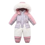 Runstarshow Toddler Snowsuit Baby Girls Snow Suits Kids Boys Winter Romper Suit Warm All in One Coat Fleece Lined Hooded Jumpsuit with Detachable Faux Fur Trim for 1-6 Years