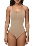 Breampot Women Shapewear Bodysuit Tummy Control Seamless Sculpting Adjustable Straps Body Shaper (L/XL, Beige-Thong)