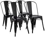 Amazon Basics Set of 4 Black Metal Dining Chairs, with Backrest, Stackable, Bistro, Kitchen, Indoor & Outdoor, 51 x 43 x 85 cm