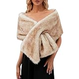 Longra Faux Fur Wrap Shawl Shrug Stole for Women Brides Bridesmaids 1920s Vintage Scarf Women’s Wedding Shawl and Wrap Bridal Stole Neck Warmer Winter Wedding Evening Party One Size