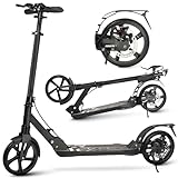 Adult Kick Scooter, 200mm Big Wheels with Disc Brakes, Adult Scooter with Carry Strap and Double Shock Absorption, Foldable Scooters for Teenagers (black)