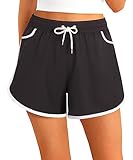 APTRO Women Swim Shorts Board Shorts Swimming Surf Beach Shorts Bikini Bottoms Quick Dry Ladies Swim Trunks Black WS051 M