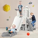 Naxudcoo Kids Slide, Large Toddler Slide With Basketball Hoop, Slides For Toddlers Age 1-3 Toddler Climber Slides Playset With Storage Space, Indoor Outdoor Toy For Toddlers 1-3 Years