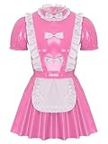 Fldy Mens Sissy Naughty Maid Dress Ruffles Trims Bow Apron Puff Sleeve Dress Cosplay Costume Pink 4XL
