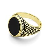 555Jewelry Stainless Steel Signet Ring for Men, Antique Style, Retro Vintage Ethnic Celtic Oval Black Onyx Ring, Size Z 3/4