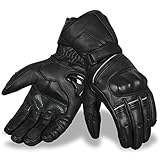 Hand Fellow Premium Leather Winter Motorbike Gloves Waterproof Winter Motorcycle Gloves Windproof Touch Screen Warm Gloves Hard Knuckle (Black Leather Cruising Gloves, L)