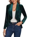 LADI TREND Casual Womens Long Sleeves Velvet Blazers with Ruffle Jackets Vintage Retro Suits Wedding Events Office Work (Dark Green XL)