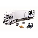 Bburago STREET FIRE HAULERS MB ACRTROS LIFT AND LOAD Die-Cast Truck with Pallets - 1:43 Scale - Collectible Truck