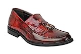 Mens Vintage Polished Leather Tassel Loafers Retro MOD Shoes in Oxblood, Red [EU 42,UK 8,A1156-Red]