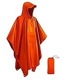 Victoper Waterproof Poncho Adult, Lightweight Reusable Rain Poncho Adult Waterproof for Outdoor Hiking Camping Cycling Traveling Waterproof Raincoat with Emergency Grommet Corners Orange