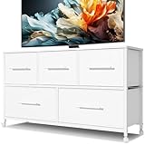 MYGIIVOVO Chest of Drawers, Dresser for Bedroom with 5 Fabric Drawers, TV Stand with 4 Castors, Storage Organizer Unit for Living Room Kids Room (White)