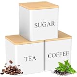 VAVPUP Kitchen Canister Set,3Pcs 500ml Tea Sugar Coffee Set with Bamboo Lids,Large Capacity Container Sealed Food Storage Containers Space Saving Coffee Canister Set (White)
